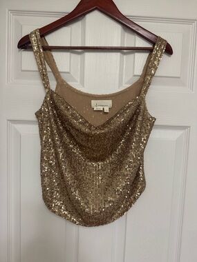 Anthropologie Gold Sequin Cowl Tank